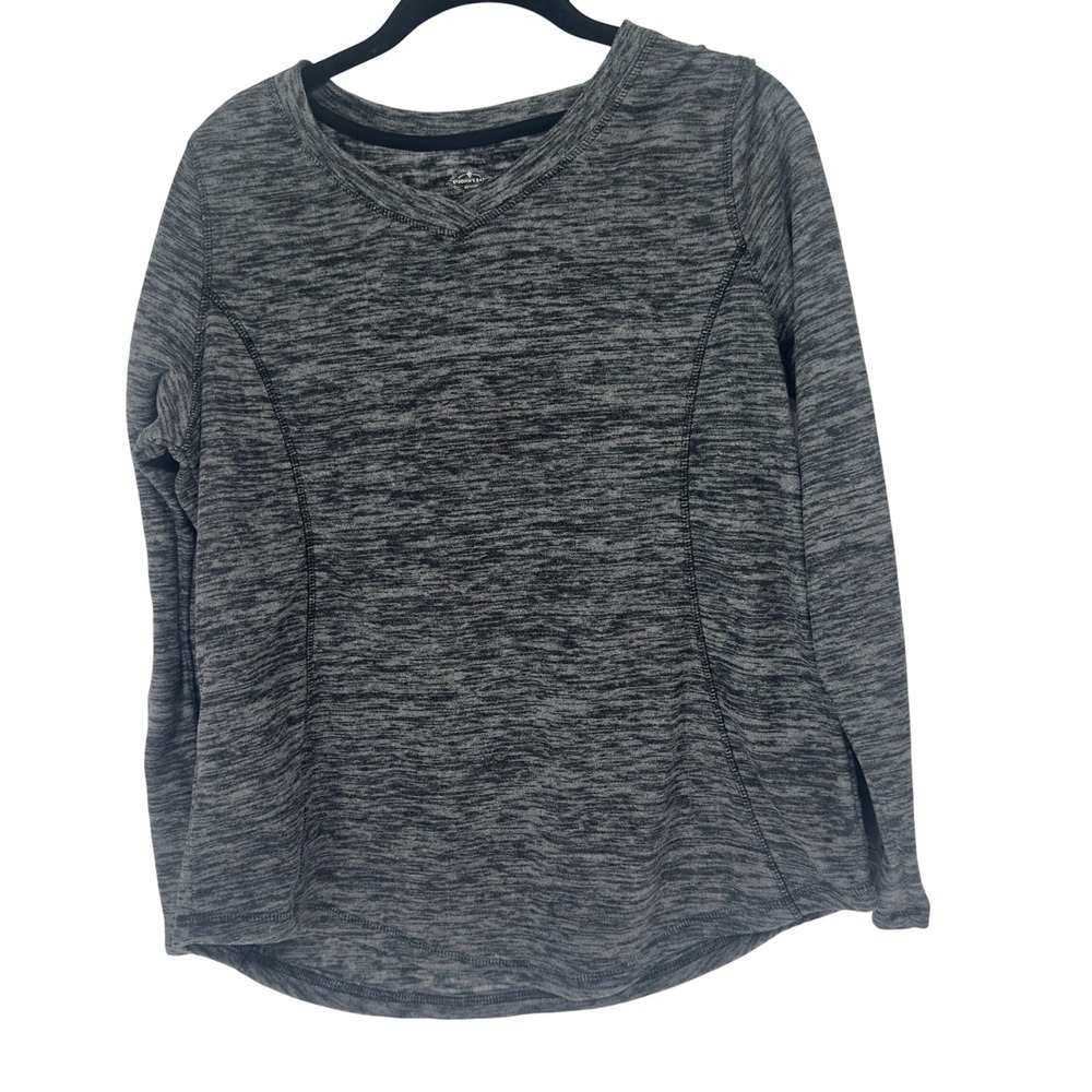 St John's Bay Active‎ Petite Gray Long Sleeve V Neck Top
